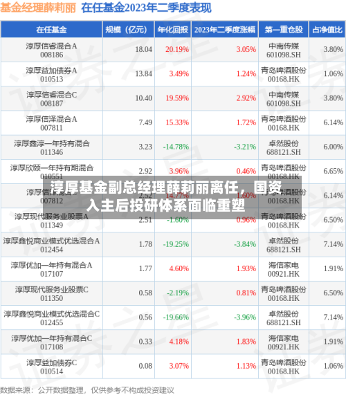 淳厚基金副总经理薛莉丽离任，国资入主后投研体系面临重塑-第2张图片