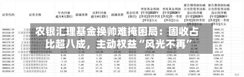 农银汇理基金换帅难掩困局：固收占比超八成	，主动权益“风光不再”-第3张图片