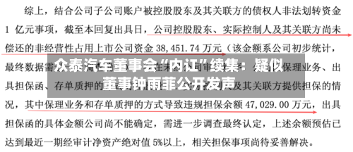 众泰汽车董事会“内讧”续集：疑似董事钟雨菲公开发声