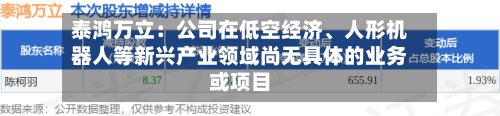 泰鸿万立：公司在低空经济、人形机器人等新兴产业领域尚无具体的业务或项目-第2张图片
