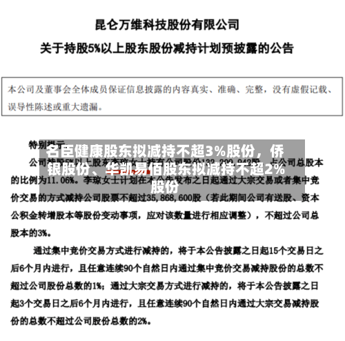 名臣健康股东拟减持不超3%股份	，侨银股份、华凯易佰股东拟减持不超2%股份-第3张图片