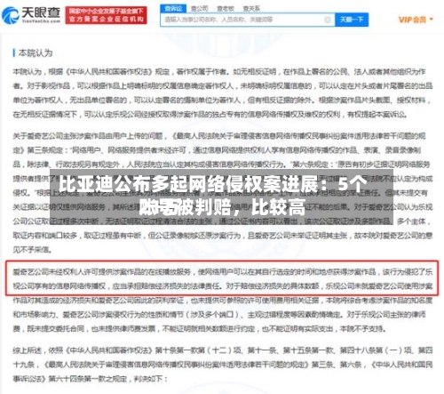 比亚迪公布多起网络侵权案进展：5个账号被判赔	，比较高21万-第3张图片