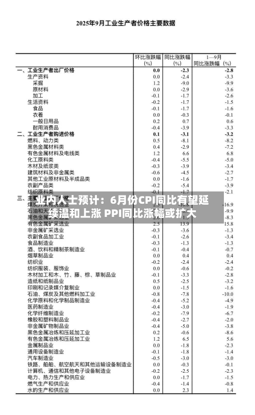 业内人士预计:6月份CPI同比有望延续温和上涨 PPI同比涨幅或扩大